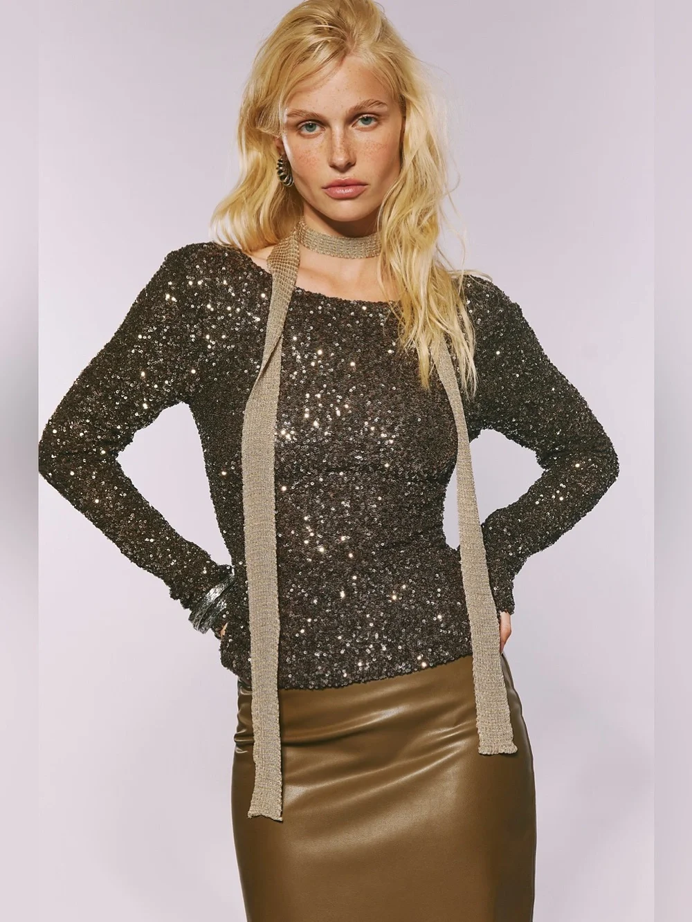1517. FREE PEOPLE Leading the Way Long Sleeve in Raven Combo Sz L NWT $98